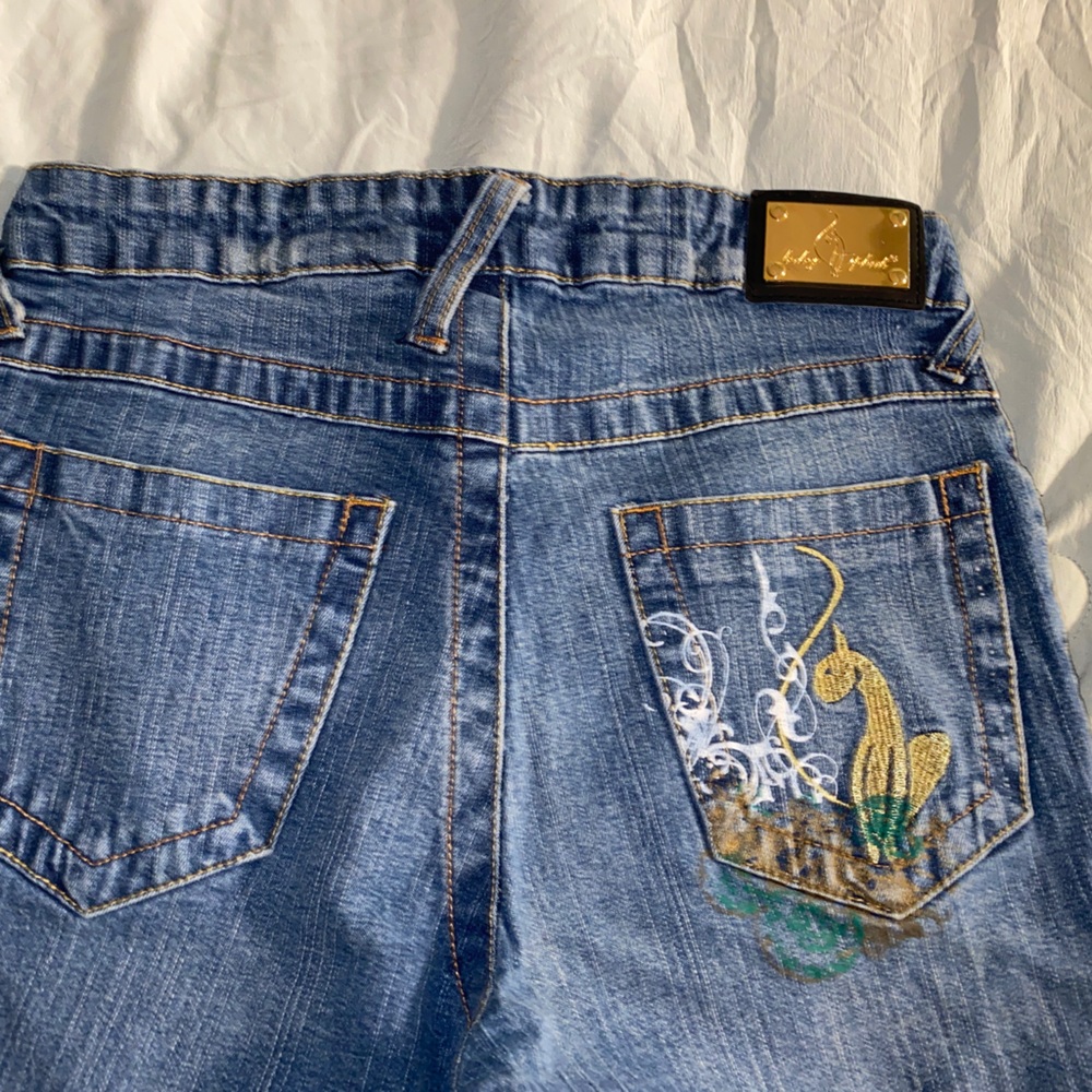 Baby Phat Mid Rise Raw Hem Flared Jeans Blue Size 7